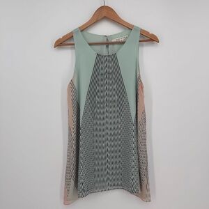 Max Studio Sleeveless Lined Geometric Print Top Size Small Green Peach